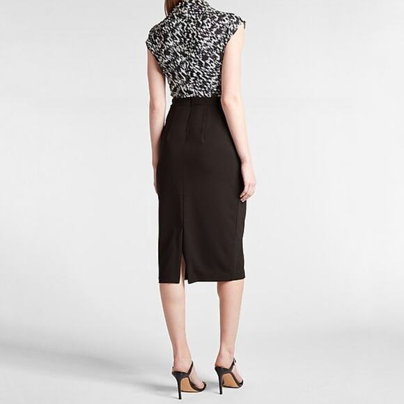 Express NWT Draped Neck Ikat Print Midi Sheath Dress Black White Size M / 8 - Picture 2 of 8